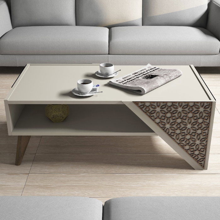 Hanah Home Beril - Mesa de centro Crema con diseño de damasco
